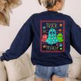 Trick Or Teach Neon Ghost Flower Teacher Spooky Halloween Women's Sweatshirt Back Print Navy Trick Or Teach Neon Ghost Flower Teacher Spooky Halloween Women's Sweatshirt Back Print Navy