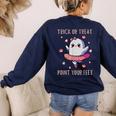 Trick Or Treat Point Your Feet Halloween Ghost Dance Teacher Women's Sweatshirt Back Print Navy Trick Or Treat Point Your Feet Halloween Ghost Dance Teacher Women's Sweatshirt Back Print Navy