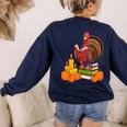Turkey Reading Books Fall Thanksgiving Teacher Book Women's Sweatshirt Back Print Navy Turkey Reading Books Fall Thanksgiving Teacher Book Women's Sweatshirt Back Print Navy