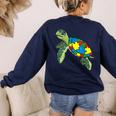 Turtle Puzzle Pieces For Autism Awareness Kids Women Teacher Women's Sweatshirt Back Print Navy