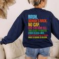 Vintage Bruh We Back No Cap Bruh We'Re Back Student Teacher Women's Sweatshirt Back Print Navy Vintage Bruh We Back No Cap Bruh We'Re Back Student Teacher Women's Sweatshirt Back Print Navy