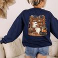 Vintage Ghost Book Reading Pumpkin Gothic Halloween Teachers Women's Sweatshirt Back Print Navy Vintage Ghost Book Reading Pumpkin Gothic Halloween Teachers Women's Sweatshirt Back Print Navy