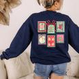 Vintage Preppy Very Merry Teacher Santa Stamps Christmas Women's Sweatshirt Back Print Navy