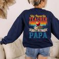Vintage Retro My Favorite Teacher Calls Me Papa Father's Day Women's Sweatshirt Back Print Navy
