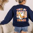Vintage Teacher Shirt Women Trick Or Teach Halloween Women's Sweatshirt Back Print Navy Vintage Teacher Shirt Women Trick Or Teach Halloween Women's Sweatshirt Back Print Navy
