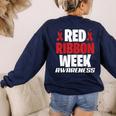 We Wear Red For Red Ribbon Week Awareness Mothers Teachers Women's Sweatshirt Back Print Navy We Wear Red For Red Ribbon Week Awareness Mothers Teachers Women's Sweatshirt Back Print Navy