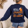 Will Trade Students For Candy Halloween Costume Teacher Women's Sweatshirt Back Print Navy