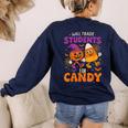 Will Trade Students For Candy Shirt Fun Candy Corn Teacher Women's Sweatshirt Back Print Navy Will Trade Students For Candy Shirt Fun Candy Corn Teacher Women's Sweatshirt Back Print Navy