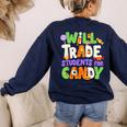 Will Trade Students For Candy Teacher Cute Halloween Costume Women's Sweatshirt Back Print Navy Will Trade Students For Candy Teacher Cute Halloween Costume Women's Sweatshirt Back Print Navy
