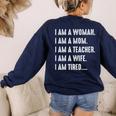 Woman Mom Teacher Wife TIRED T Shirt Cute Mom Teacher Shirts Women's Sweatshirt Back Print Navy Woman Mom Teacher Wife TIRED T Shirt Cute Mom Teacher Shirts Women's Sweatshirt Back Print Navy