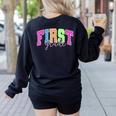 Back To School Neon Checkered First Grade Colorful Teacher Women's Sweatshirt Back Print Black