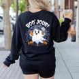 Boo Jour Ghost Halloween French Teacher Cute Coffe Croissant Women's Sweatshirt Back Print Black Boo Jour Ghost Halloween French Teacher Cute Coffe Croissant Women's Sweatshirt Back Print Black