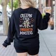 Creepin It Real Kindergarten Monsters Halloween Teacher Women's Sweatshirt Back Print Black Creepin It Real Kindergarten Monsters Halloween Teacher Women's Sweatshirt Back Print Black