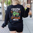 Creepin It Real Monster School 3rd Grade Teacher Halloween Women's Sweatshirt Back Print Black