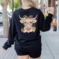 Cute Floral Highland Cow Back To School For Women Teacher Women's Sweatshirt Back Print Black Cute Floral Highland Cow Back To School For Women Teacher Women's Sweatshirt Back Print Black