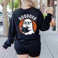 Cute Ghost Book Reading Books Lover Retro Halloween Teacher Women's Sweatshirt Back Print Black