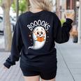 Cute Ghost Book Reading Halloween Teacher Women's Sweatshirt Back Print Black Cute Ghost Book Reading Halloween Teacher Women's Sweatshirt Back Print Black