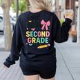 Cute Hello Second Grade Back To School Coquette Teacher Girl Women's Sweatshirt Back Print Black