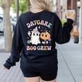 Daycare Boo Crew Groovy Halloween Floral Ghost Kid Teacher Women's Sweatshirt Back Print Black