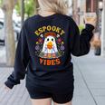 Espooky Vibes Spanish Mexican Halloween Ghost Teachers Women's Sweatshirt Back Print Black
