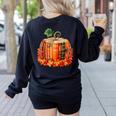Fall Book Autumn Reading Teacher Halloween Pumpkin Season Women's Sweatshirt Back Print Black