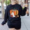 Fall Book Pumpkin Books Ghost Reading Halloween Teacher Women's Sweatshirt Back Print Black