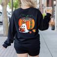 Fall Book Pumpkin Ghost Reading Books Halloween Teacher Women's Sweatshirt Back Print Black Fall Book Pumpkin Ghost Reading Books Halloween Teacher Women's Sweatshirt Back Print Black