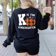 Fall Kindergarten Teacher K Is For Buffalo Plaid Pumpkin Women's Sweatshirt Back Print Black Fall Kindergarten Teacher K Is For Buffalo Plaid Pumpkin Women's Sweatshirt Back Print Black