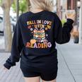 Fall In Love With Reading Halloween Stack Of Book Teacher Women's Sweatshirt Back Print Black