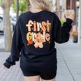 First Grade Fall Floral Coquette Bow Teachers Students Women's Sweatshirt Back Print Black First Grade Fall Floral Coquette Bow Teachers Students Women's Sweatshirt Back Print Black