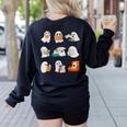 Ghost Reading Teacher Halloween Librarian Book Lover School Women's Sweatshirt Back Print Black