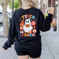Groovy Halloween Trick Or Teach Retro Floral Ghost Teacher For Men Women Kids Women's Sweatshirt Back Print Black Groovy Halloween Trick Or Teach Retro Floral Ghost Teacher For Men Women Kids Women's Sweatshirt Back Print Black