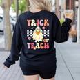 Groovy Teacher Halloween Retro Trick Or Teach Floral Ghost Women's Sweatshirt Back Print Black