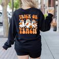 Groovy Teacher Halloween Trick Or Teach Ghost Men Women Kids Women's Sweatshirt Back Print Black Groovy Teacher Halloween Trick Or Teach Ghost Men Women Kids Women's Sweatshirt Back Print Black
