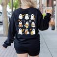Halloween Ghost Playing Musical Instruments Music Teacher Women's Sweatshirt Back Print Black