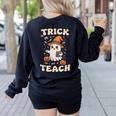 Halloween Teacher Shirts Women School Trick Or Teach Groovy Women's Sweatshirt Back Print Black Halloween Teacher Shirts Women School Trick Or Teach Groovy Women's Sweatshirt Back Print Black