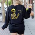 Halloween Teacher Six Seven 6 7 Skeleton Spooky Costume Women's Sweatshirt Back Print Black