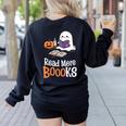 Halloween Teacher Women Cute Reading Ghost Read More Books Women's Sweatshirt Back Print Black Halloween Teacher Women Cute Reading Ghost Read More Books Women's Sweatshirt Back Print Black