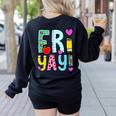 Happy Fri-Yay Friday Lovers Fun Teacher Life FriYay Weekend Women's Sweatshirt Back Print Black Happy Fri-Yay Friday Lovers Fun Teacher Life FriYay Weekend Women's Sweatshirt Back Print Black