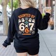 Haunted By 6x7 Math Teacher Halloween Pun Women's Sweatshirt Back Print Black Haunted By 6x7 Math Teacher Halloween Pun Women's Sweatshirt Back Print Black
