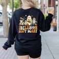 Inclusion Isn't Scary Mummy Boo Ghost Halloween SLP Teacher Women's Sweatshirt Back Print Black