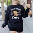 Just A Teacher Who Loves Cows Shirt Cute Highland Cow Women's Sweatshirt Back Print Black