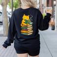 Kawaii Cats Lover Coffee Books Teacher Librarian Cat Women's Sweatshirt Back Print Black Kawaii Cats Lover Coffee Books Teacher Librarian Cat Women's Sweatshirt Back Print Black