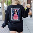 La Maestra Halloween Mexican Bingo Card Teacher Lottery Card Women's Sweatshirt Back Print Black