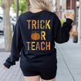 Leopard Trick Or Teach Halloween Teacher Costume Women Women's Sweatshirt Back Print Black Leopard Trick Or Teach Halloween Teacher Costume Women Women's Sweatshirt Back Print Black