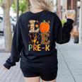 Love Pre-k Teacher Shirts Autumn Fall Pumpkin Fall Leopard Women's Sweatshirt Back Print Black
