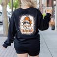 Messy Bun Spooky Teacher Bleached Halloween Teachers Women's Sweatshirt Back Print Black
