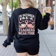 In October Pre-K Teachers Wear Pink Ribbon Breast Cancer Women's Sweatshirt Back Print Black