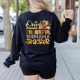 One Thankful Substitute Teacher Turkey Leopard Thanksgiving For Men Women Women's Sweatshirt Back Print Black