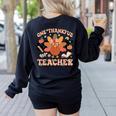 One Thankful Teacher Thanksgiving Retro Groovy Fall Teachers Women's Sweatshirt Back Print Black